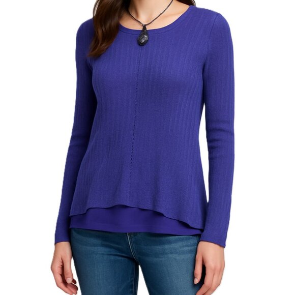 Simply Vera Vera Wang Womens PM Purple Linen Blend Sweater Long Sleeve Lined - Picture 1 of 14